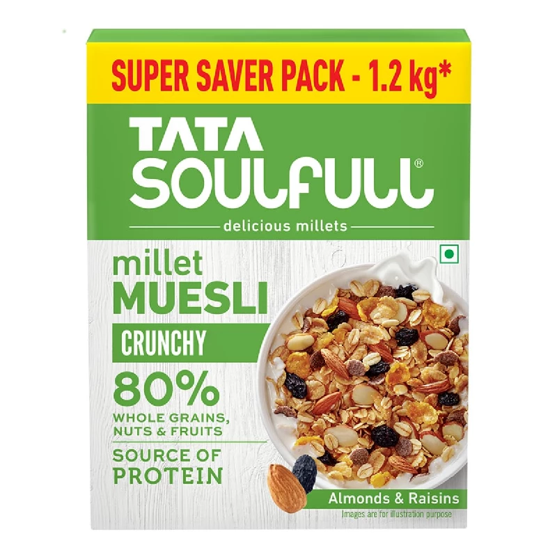 Tata Soulfull Crunchy Whole Grains Nuts & Fruits Millet Muesli, 1200 g-1.webp